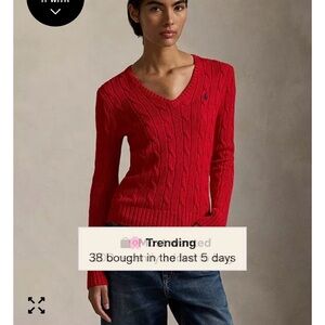 Polo by Ralph Lauren Red Cable-Knit V-Neck Sweater
